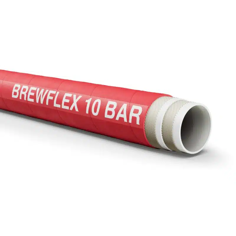 BREWFLEX HOSE Red Brewflex 10 Bar hose with visible inner layers and white text on the side.